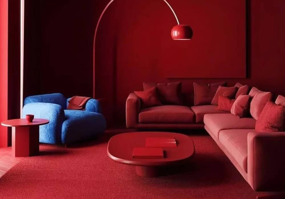 red living room mobile home