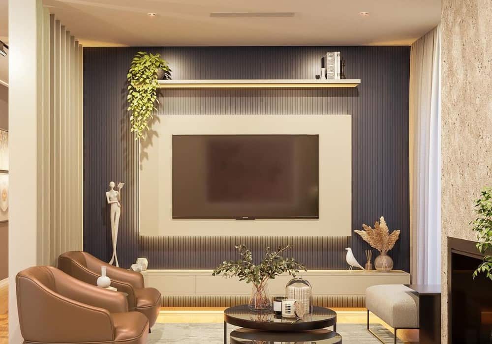 living room with built-in television